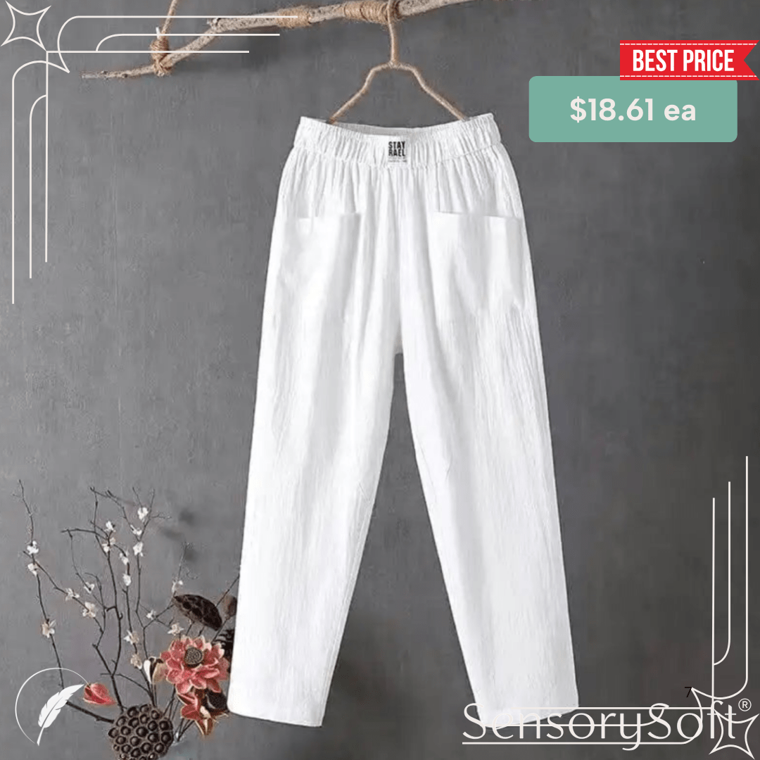 Cotton And Linen Casual Trousers With Elastic Waistband - SensorySoft