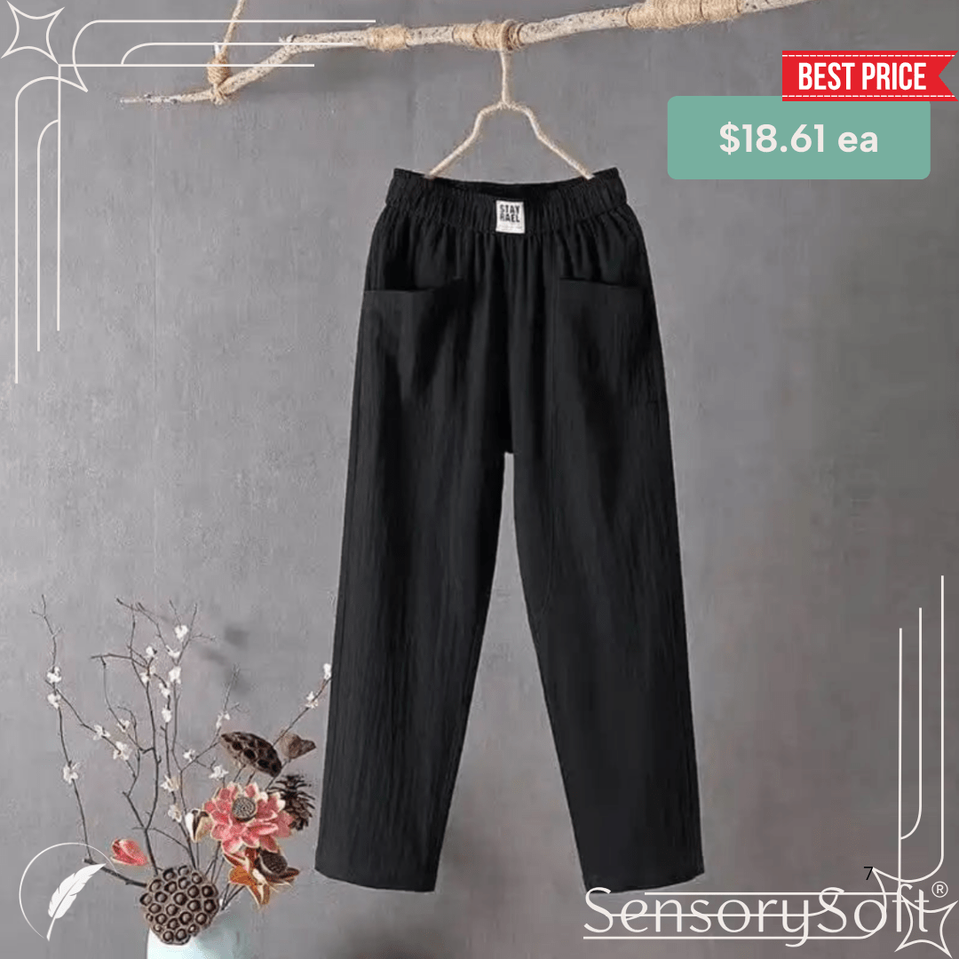 Cotton And Linen Casual Trousers With Elastic Waistband - SensorySoft