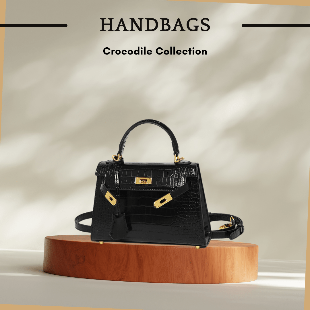 Crocodile Pattern Leather Handbags in Bold Black - SensorySoft