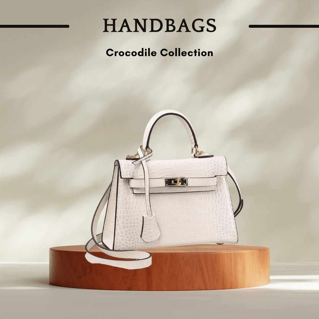 Crocodile Pattern Leather Handbags in Crisp White - SensorySoft