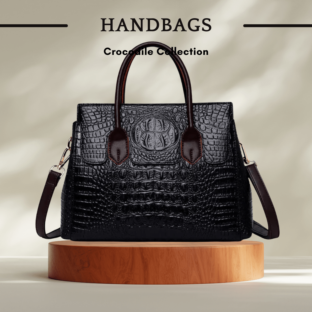 Crocodile Pattern Women's Handbag - Timeless Elegant Black - SensorySoft