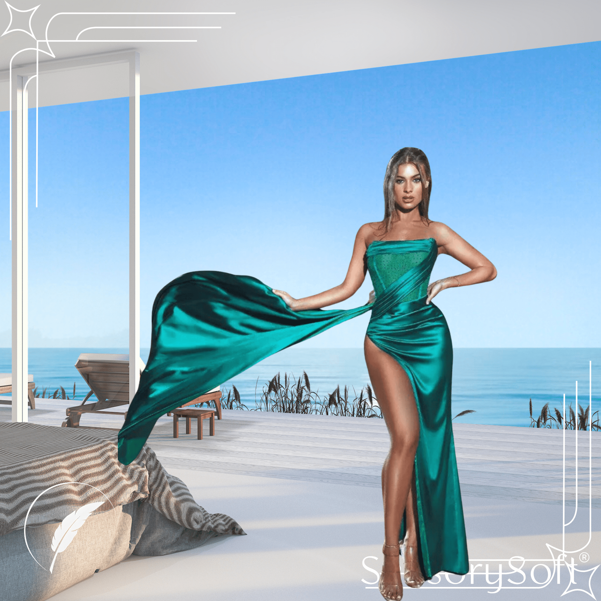 Diamonds High Split Satin - SensorySoftShop