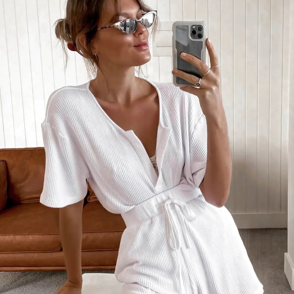DICLOUD Women's Summer V - Neck Top and Shorts Set - SensorySoftShop