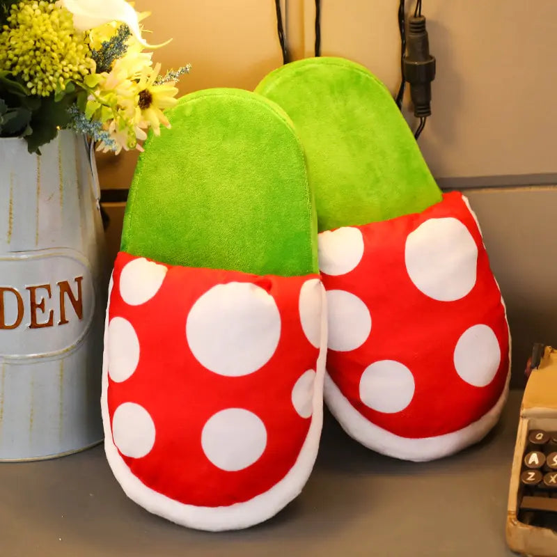 Mushroom Plush Slippers - mushroom and cottagecore fans favorite footwear