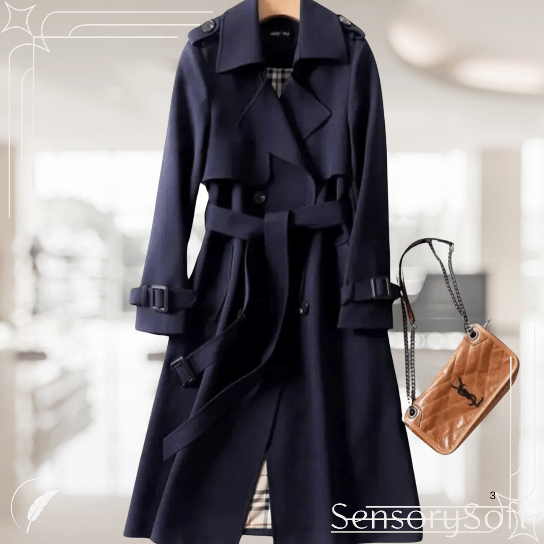 Double Breasted Ladies Winter Trench Coat - SensorySoft