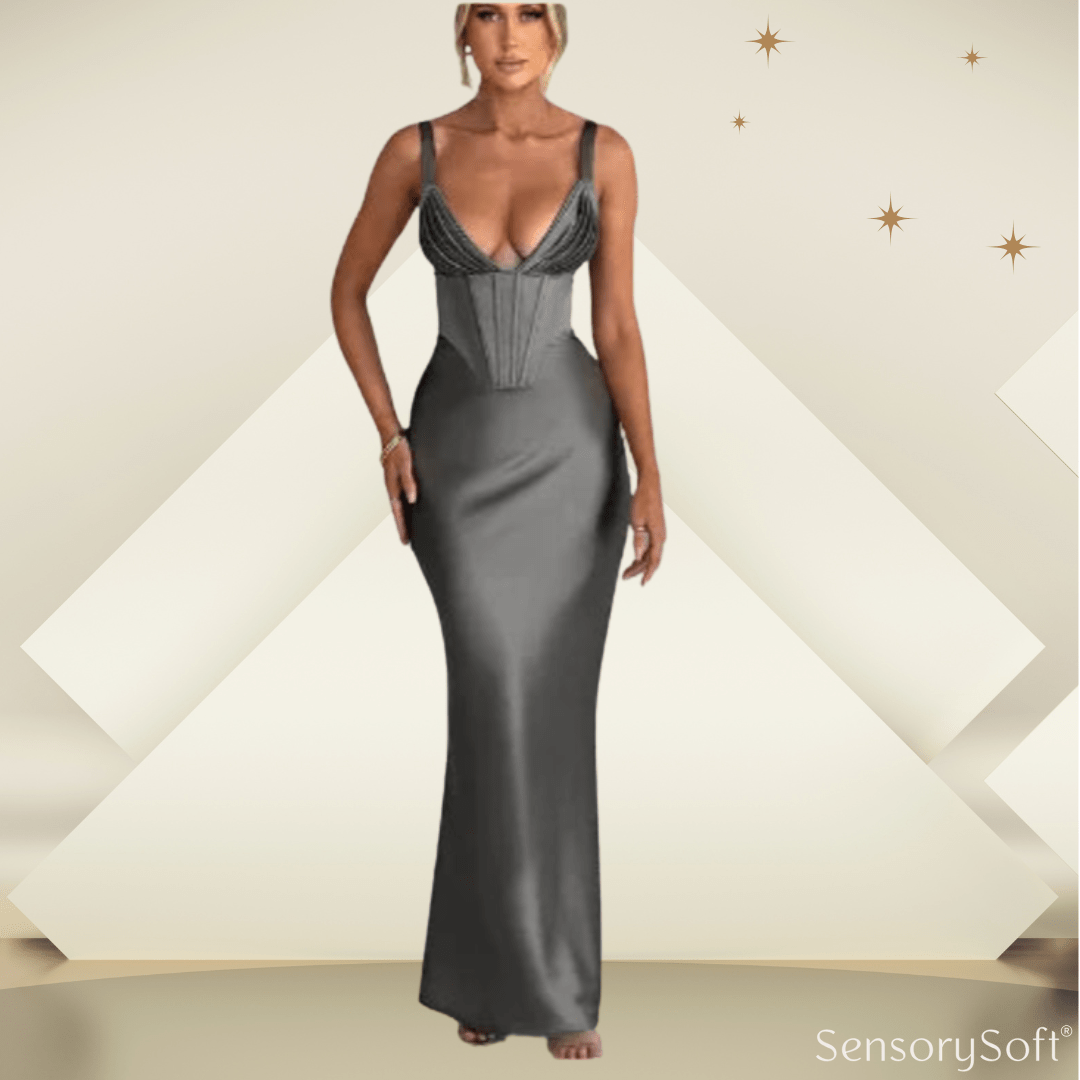 Elegant Deep V Satin Slim Strap Dress - SensorySoftShop