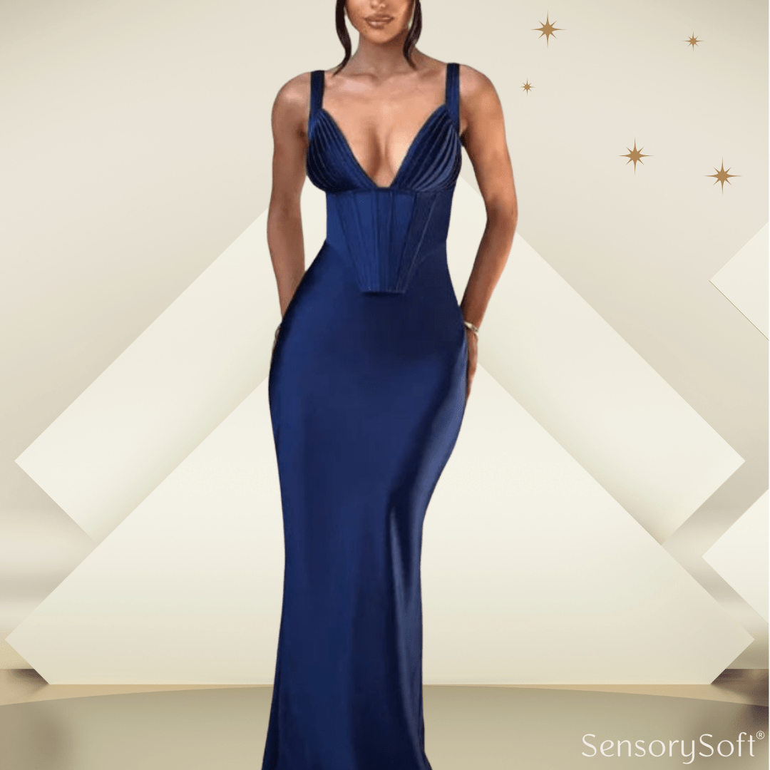 Elegant Deep V Satin Slim Strap Dress - SensorySoftShop