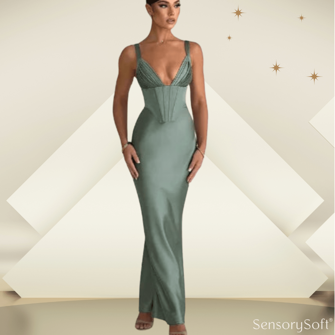 Elegant Deep V Satin Slim Strap Dress - SensorySoftShop
