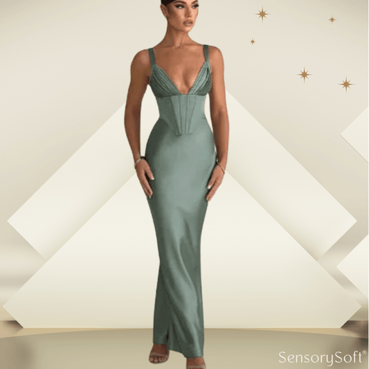 Elegant Deep V Satin Slim Strap Dress - SensorySoftShop