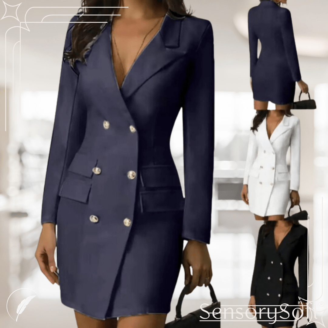 Elegant Double - Breasted Suit Dress - SensorySoftShop