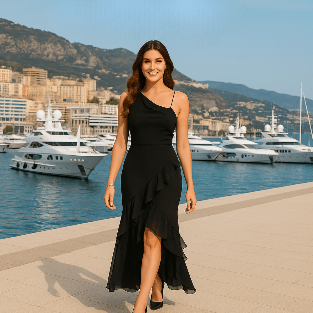 Elegant One - Shoulder Maxi Evening Dress - SensorySoftShop