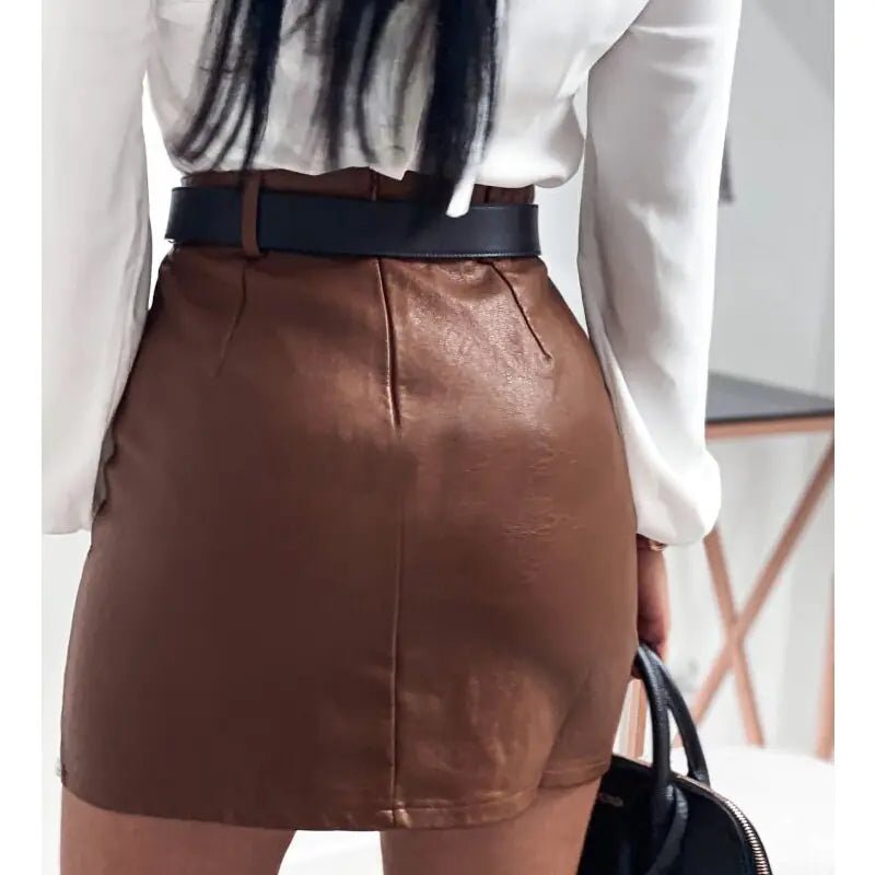 Elegant Rhinestone Leather Skirt - SensorySoft
