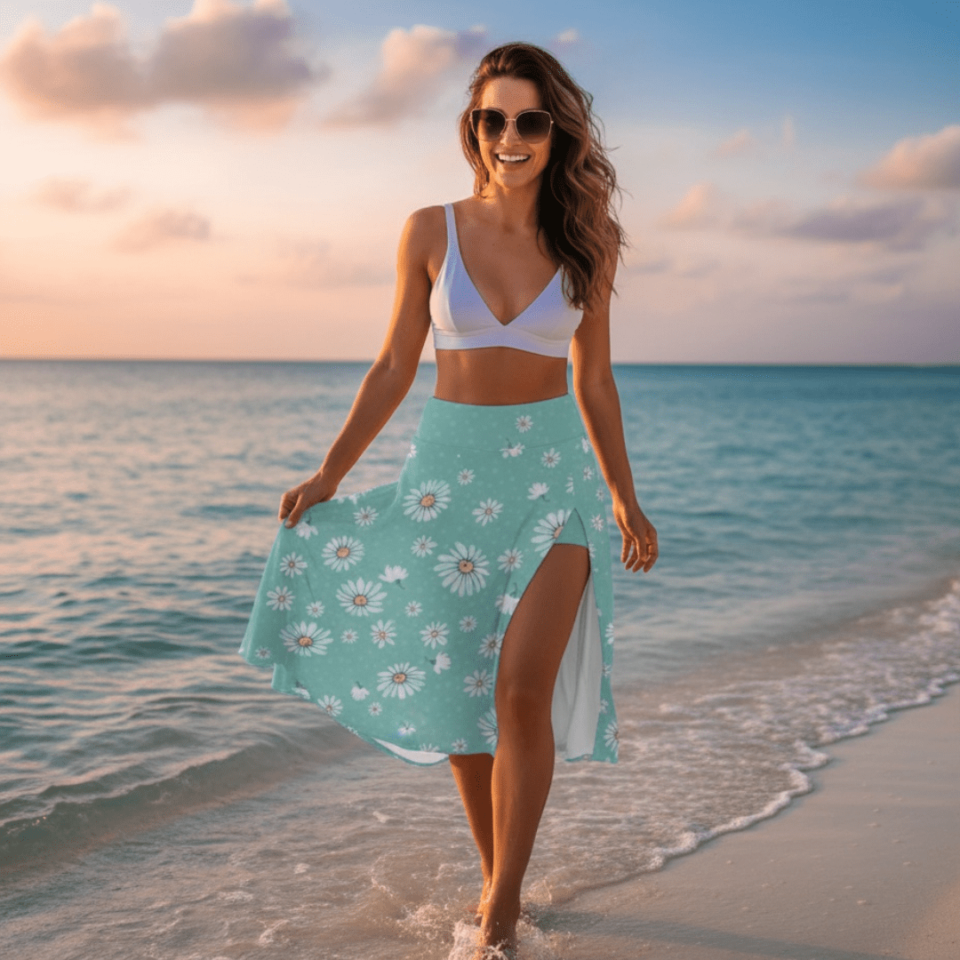 Elegant Skirt - SensorySoft Skin Soft Feel - In Cyan Blue Flowers - SensorySoftShop
