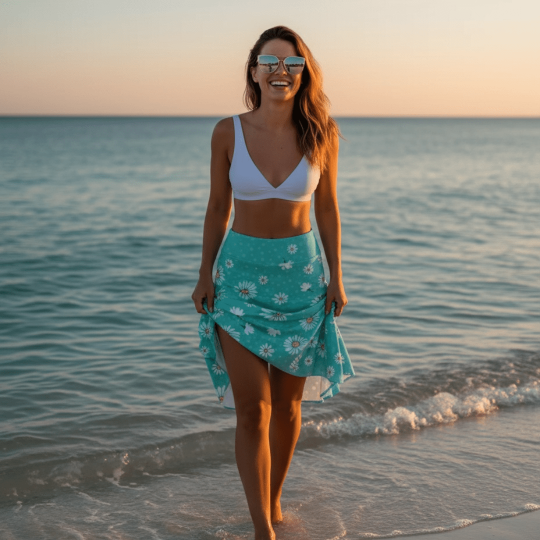 Elegant Skirt - SensorySoft Skin Soft Feel - In Cyan Blue Flowers - SensorySoftShop