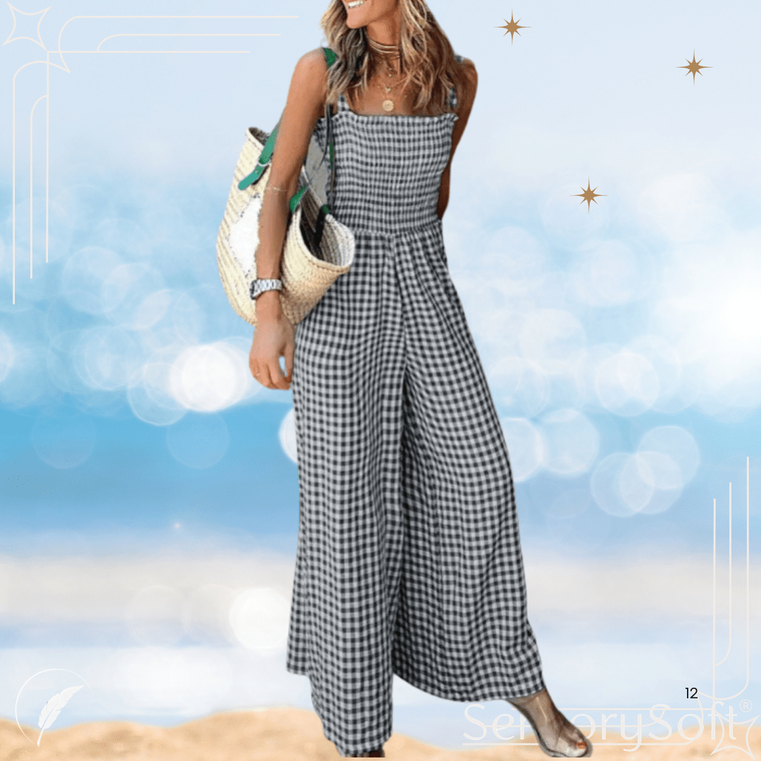 Elegant Stripe Print Wide Leg Romper - SensorySoft