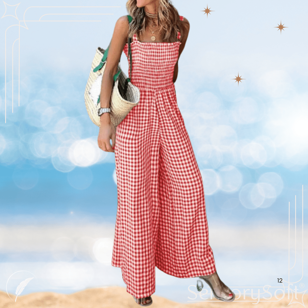 Elegant Stripe Print Wide Leg Romper - SensorySoft