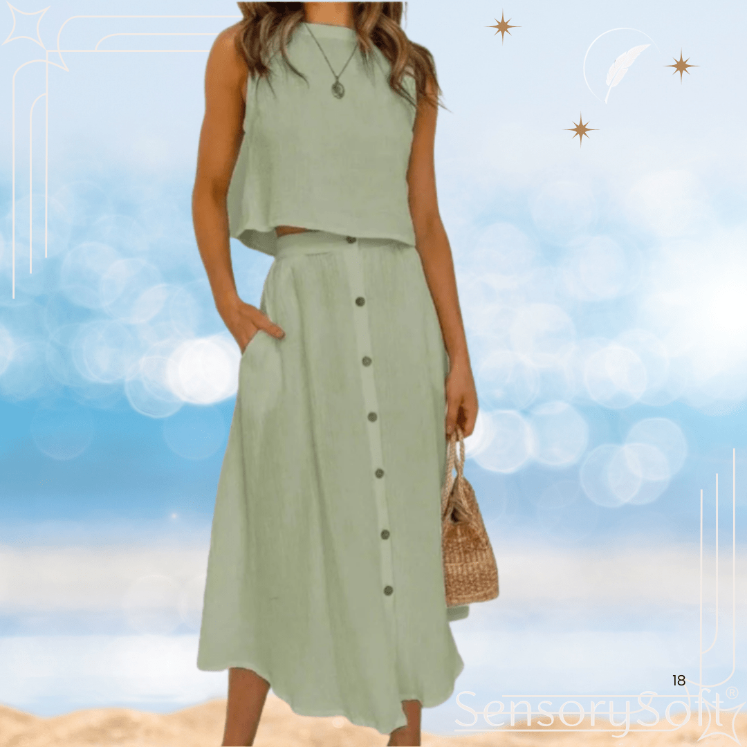 Elegant Two - Piece Vest and Long Skirt Set – Effortless Style and Comfort - SensorySoft