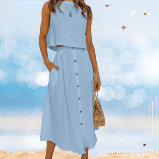 Elegant Two - Piece Vest and Long Skirt Set – Effortless Style and Comfort - SensorySoft
