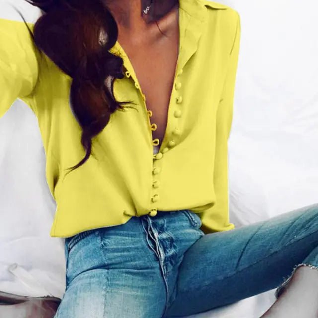 Fashion Casual Solid Color Ladies Sexy Long Sleeve Blouse - SensorySoftShop