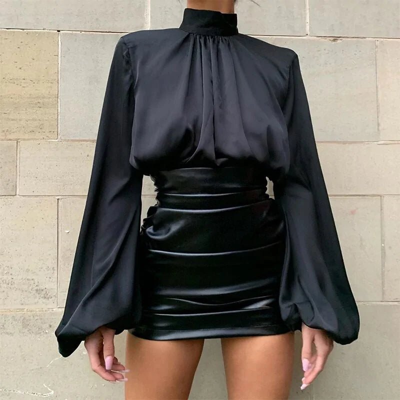 Fashion Chic Satin High Neck Blouse Shirt - SensorySoft