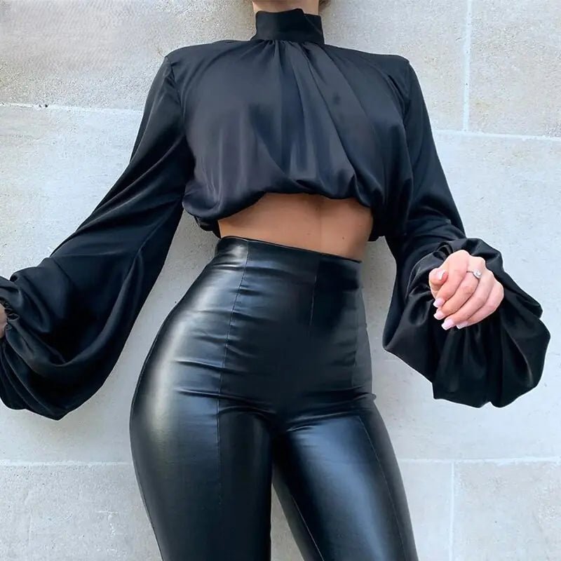 Fashion Chic Satin High Neck Blouse Shirt - SensorySoft