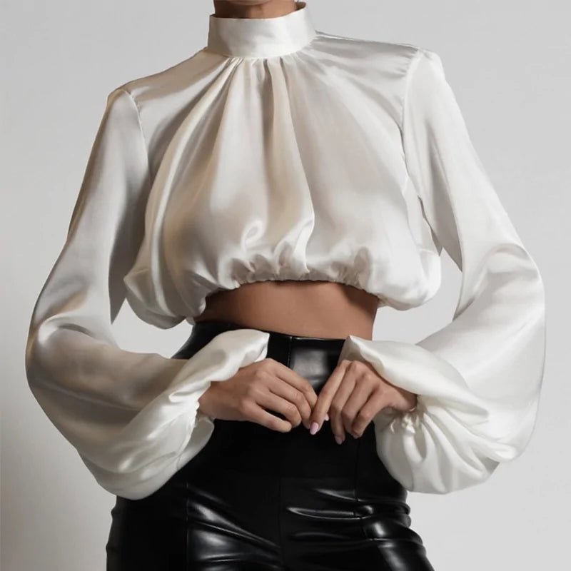 Fashion Chic Satin High Neck Blouse Shirt - SensorySoft
