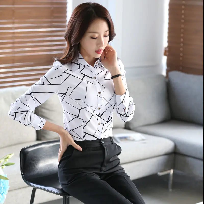 Fashion Chiffon Collar Long Sleeve Women's Shirt - SensorySoft