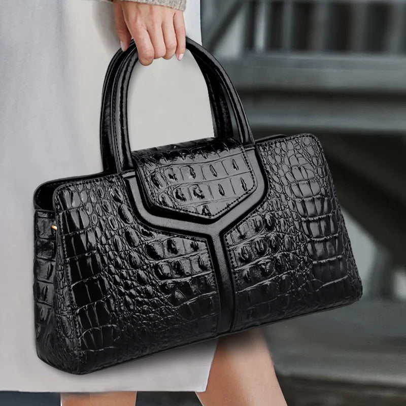 Faux Crocodile Leather Messenger Bag in Traditional Black - SensorySoft