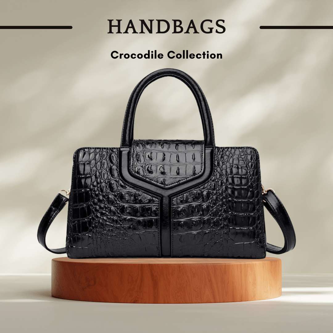 Faux Crocodile Leather Messenger Bag in Traditional Black - SensorySoft