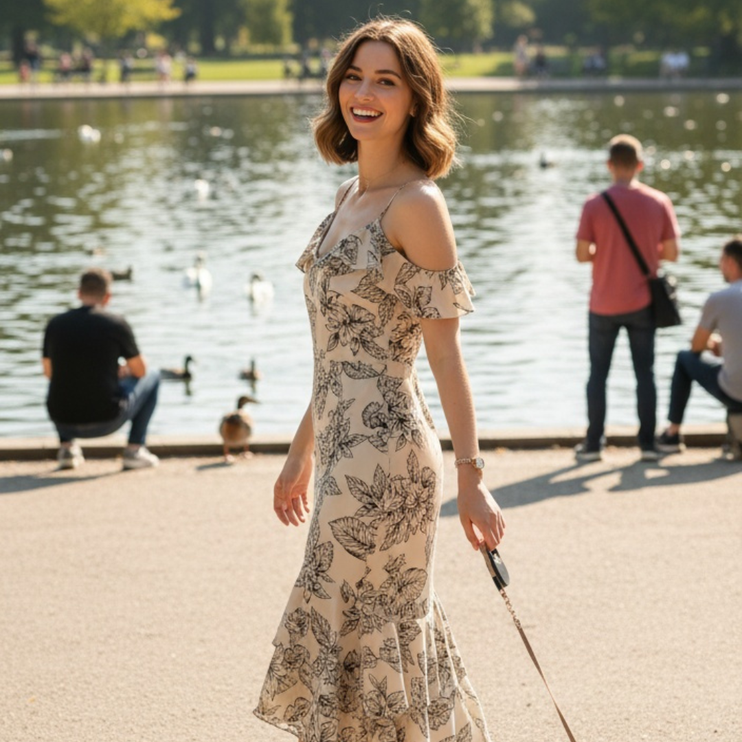 French Cami Dress, One-Shoulder Mermaid Floral Dress