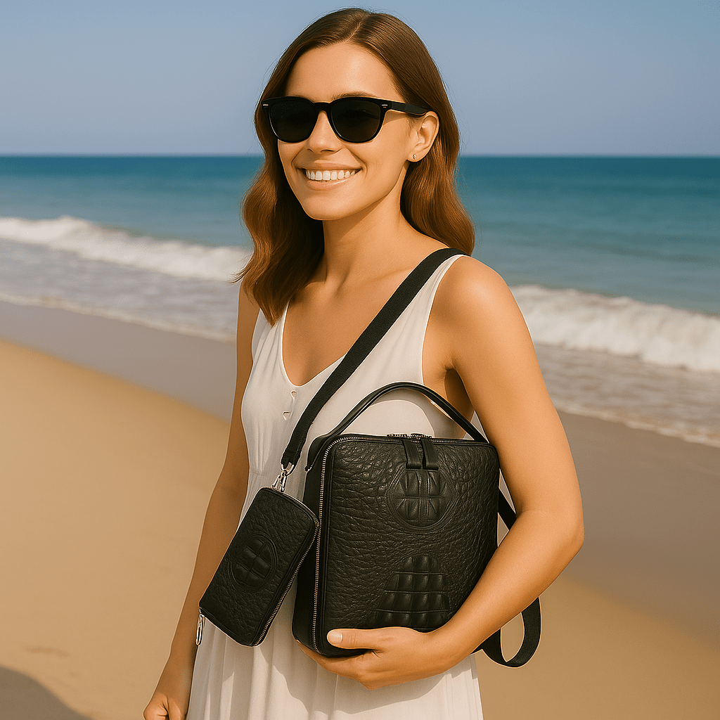 Genuine Leather Crocodile Pattern Handbag - Two Piece Set - SensorySoft