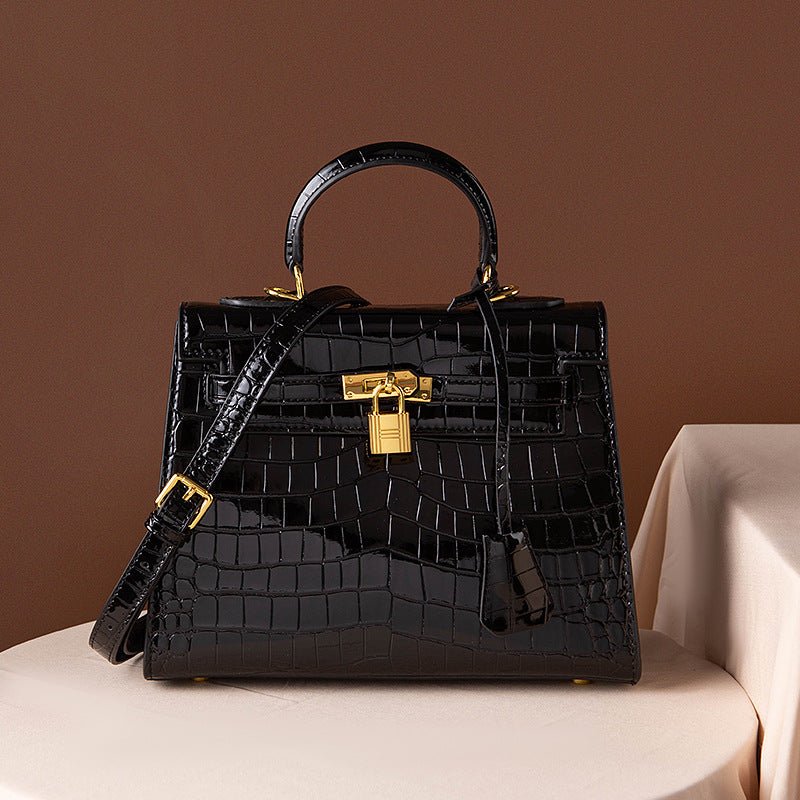 Genuine Leather Crossbody Bag with Crocodile Pattern - SensorySoft