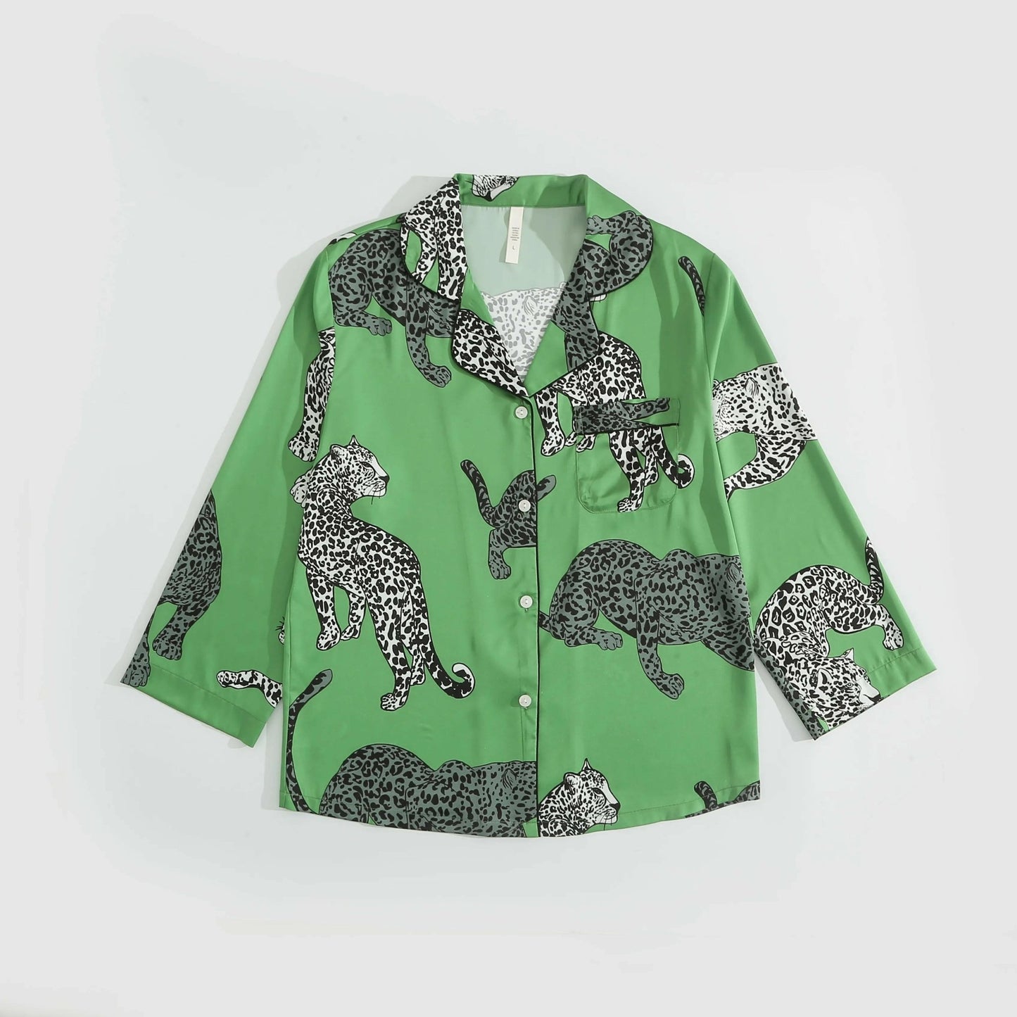 Green Leopard Printed Women Sleepwear Silk - SensorySoftShop