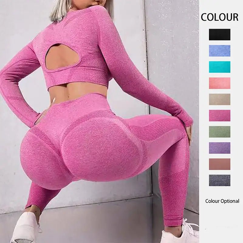 Gym 2 - Piece High Waist Seamless Fitness Leggings - SensorySoftShop