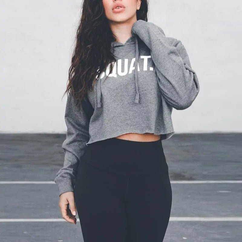 Gym Tops - Printed SQUAT Hoodies Women's Autumn Crop Tops - SensorySoft