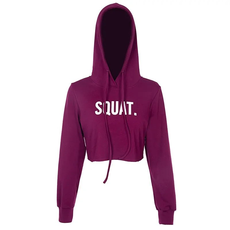 Gym Tops - Printed SQUAT Hoodies Women's Autumn Crop Tops - SensorySoft