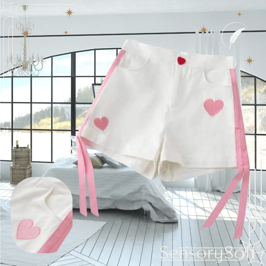 Heart Ribbon Print Shorts – Playful, Romantic, and Chic - SensorySoft