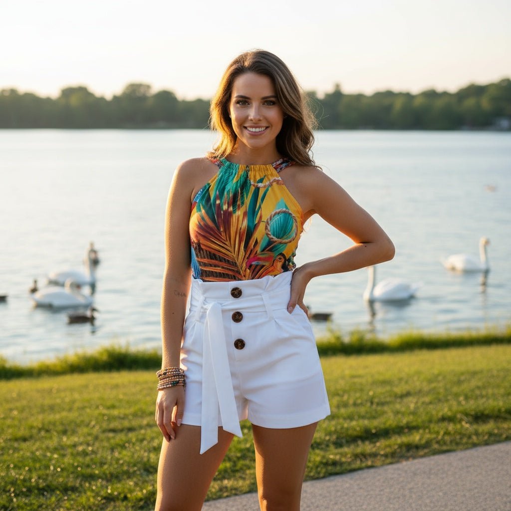 High - Waisted Fashionable Women's Beach Shorts - SensorySoftShop