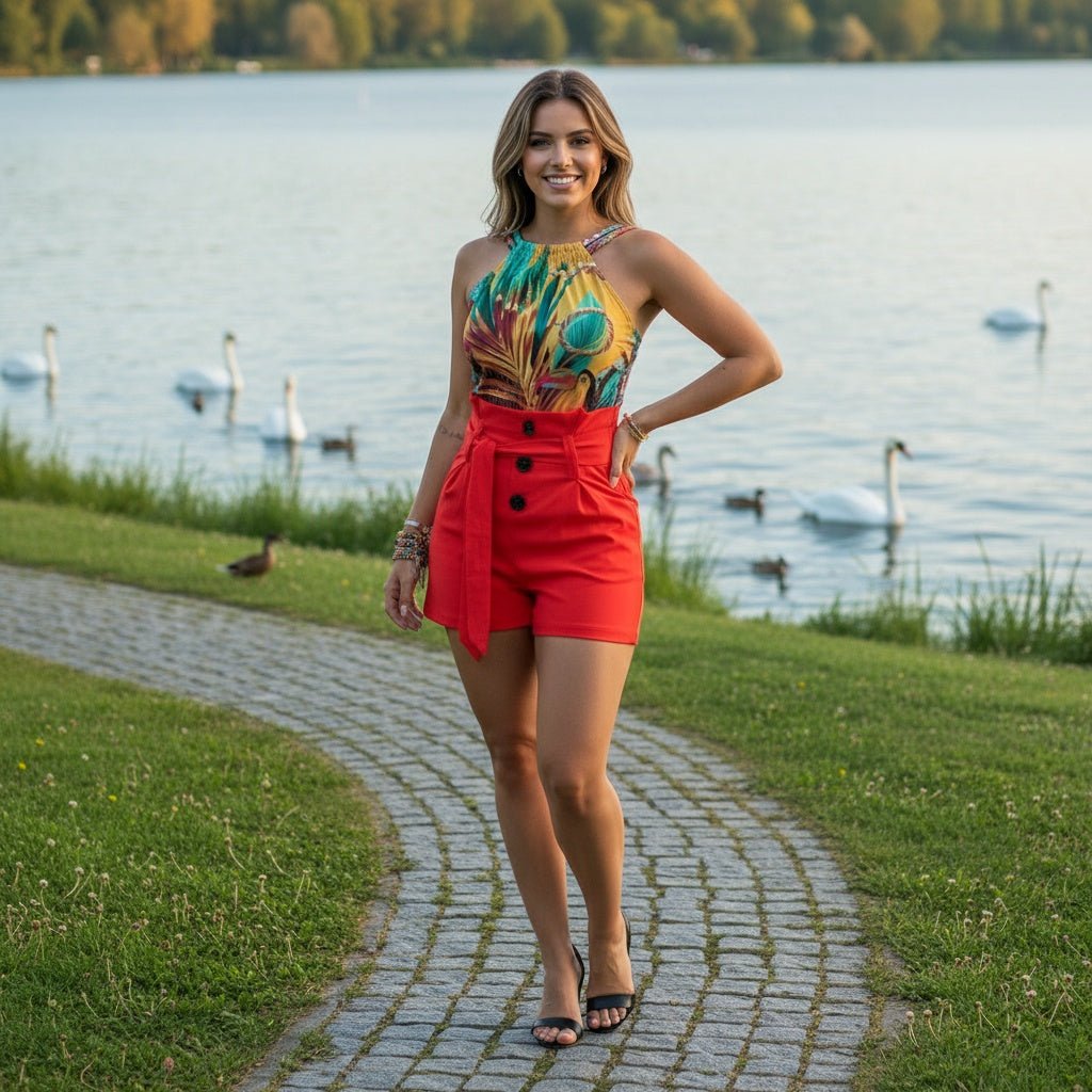 High - Waisted Fashionable Women's Beach Shorts - SensorySoftShop