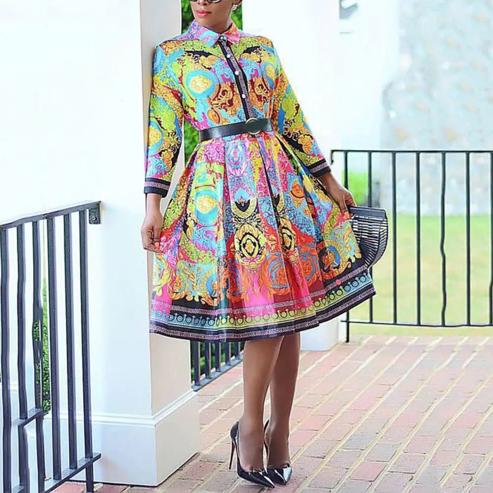 High Waisted Long Sleeve Pleated Dresses - SensorySoftShop
