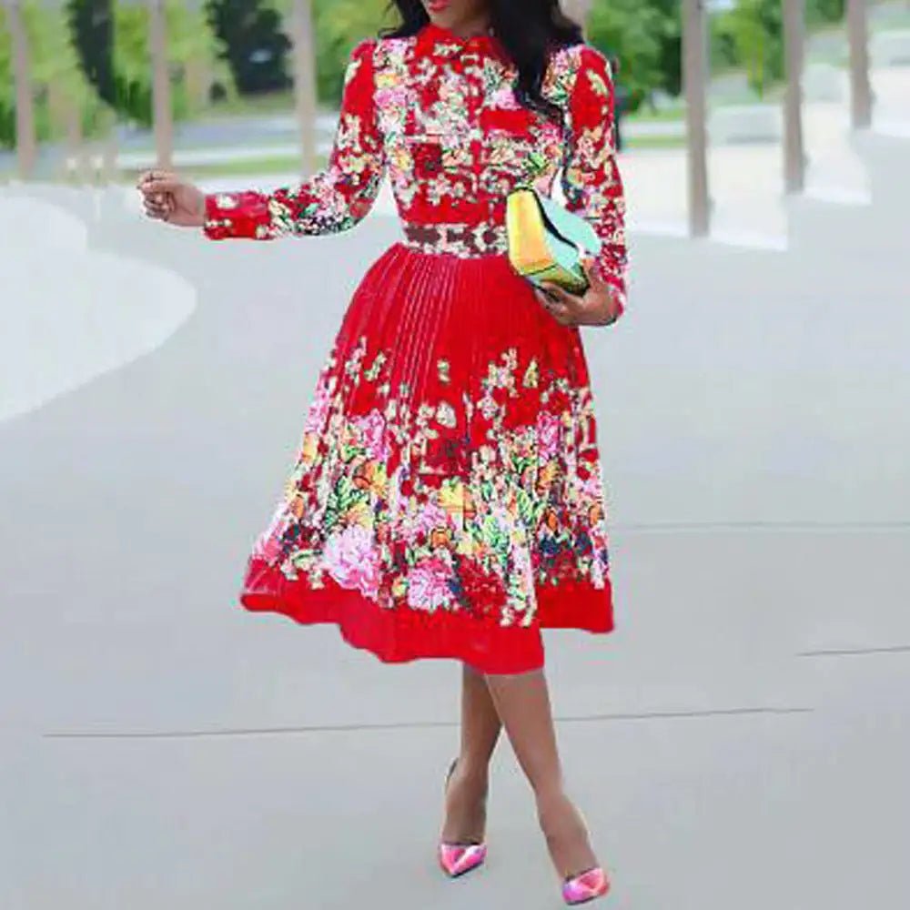 High Waisted Long Sleeve Pleated Dresses - SensorySoftShop