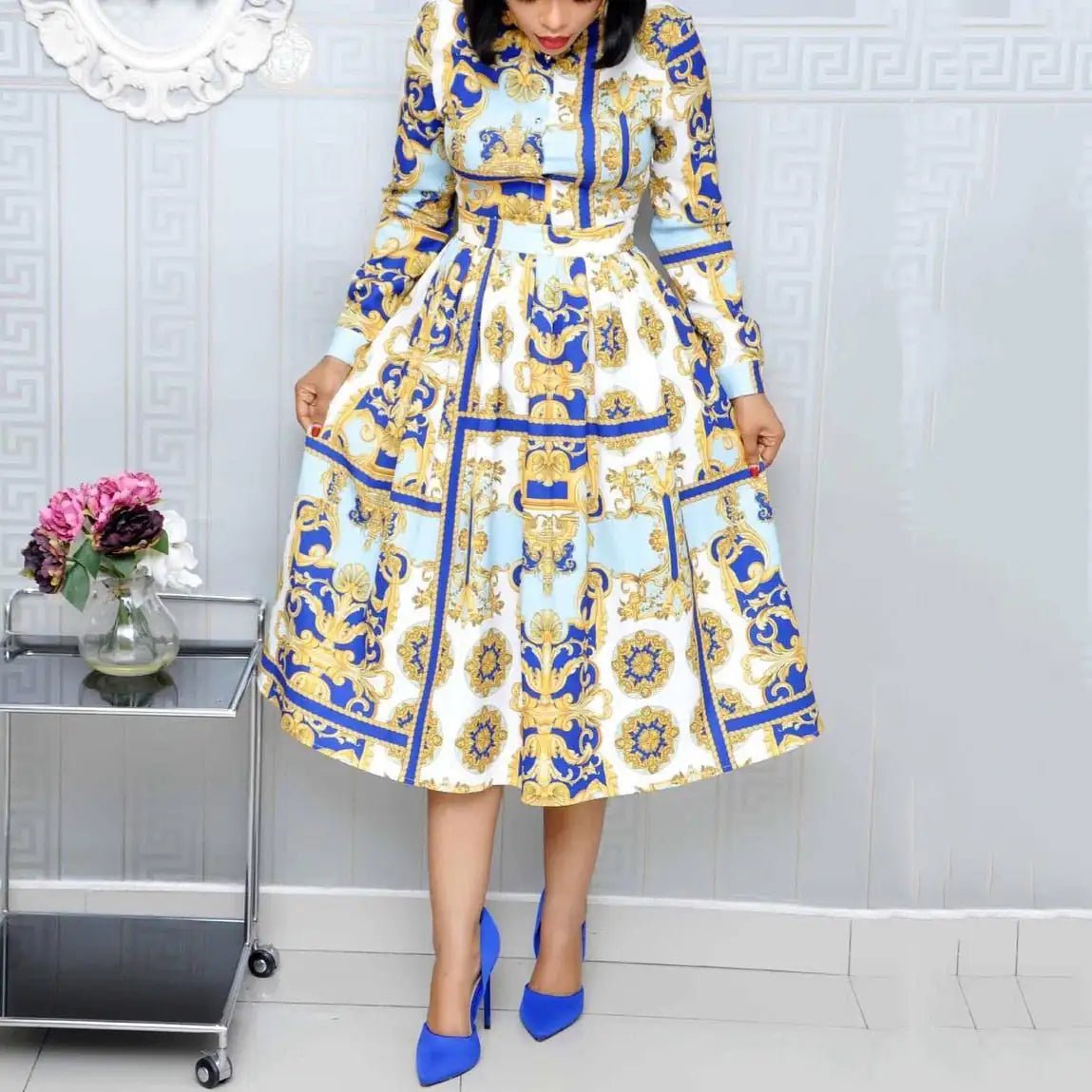 High Waisted Long Sleeve Pleated Dresses - SensorySoftShop