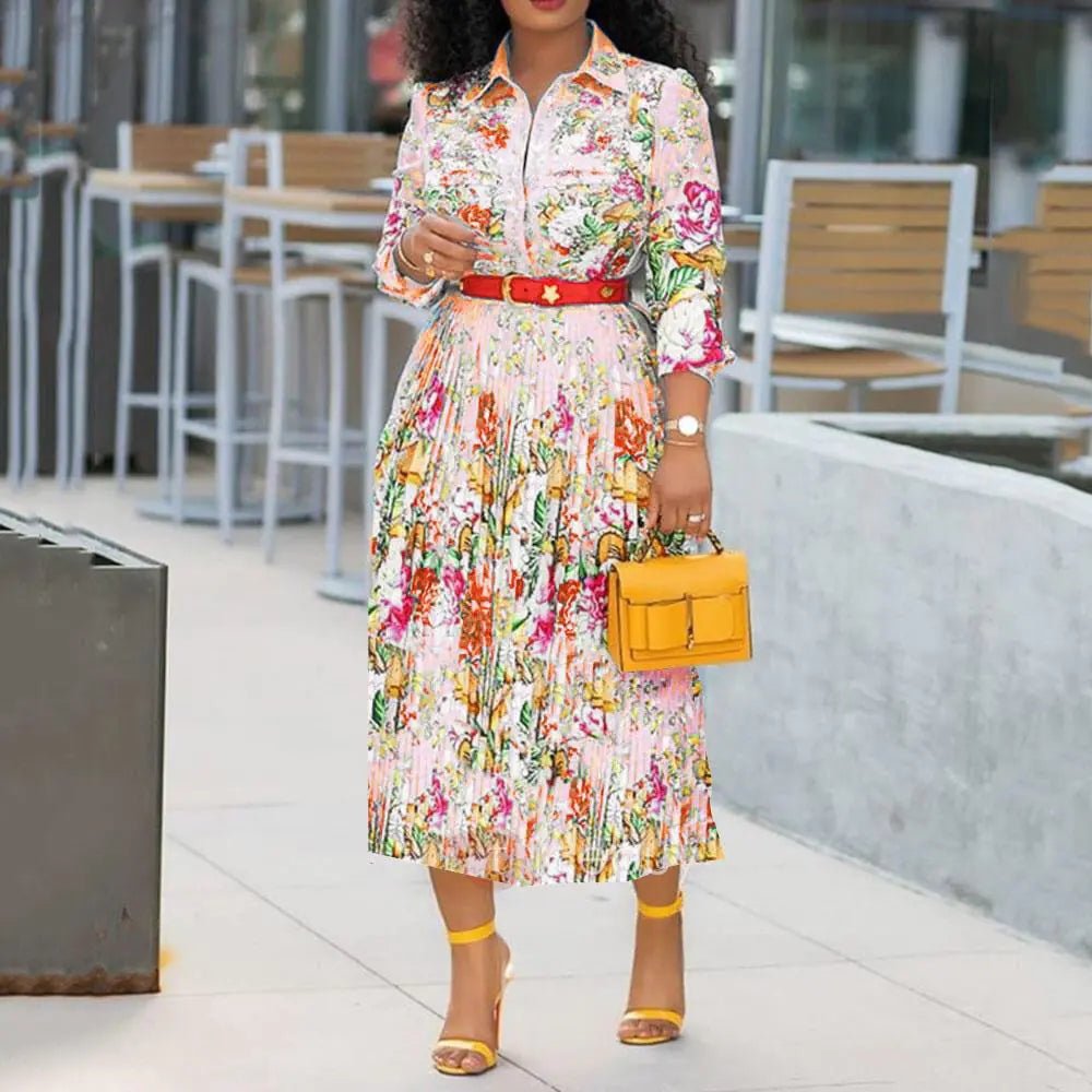 High Waisted Long Sleeve Pleated Dresses - SensorySoftShop