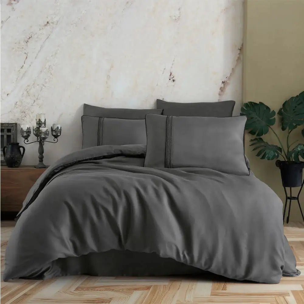 Hobby Modal Silk Double Bed Linen in Hard Coal Color - SensorySoft