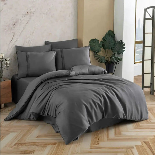 Hobby Modal Silk Double Bed Linen in Hard Coal Color - SensorySoft