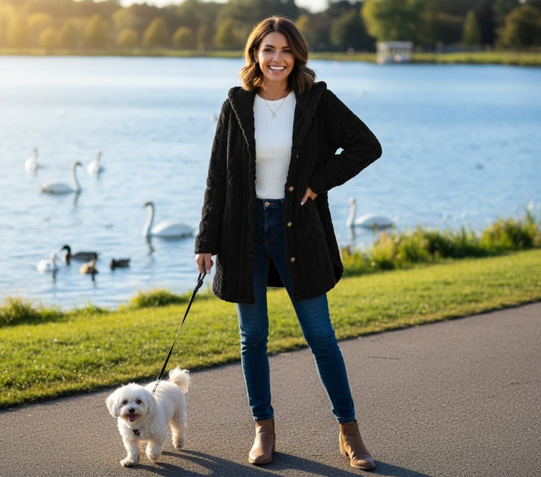 Hooded Cardigan Button Long Jacket Winter Solid Color Long Sleeve Coat - SensorySoftShop