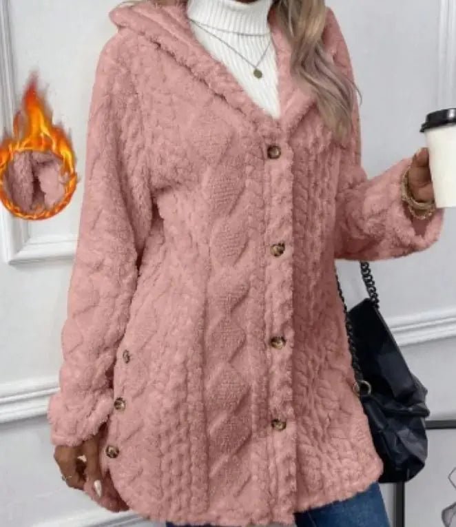Hooded Cardigan Button Long Jacket Winter Solid Color Long Sleeve Coat - SensorySoft