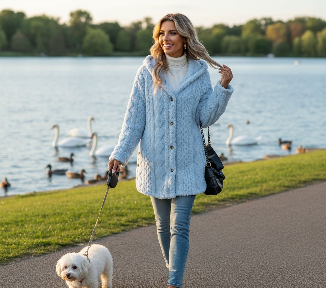 Hooded Cardigan Button Long Jacket Winter Solid Color Long Sleeve Coat - SensorySoftShop