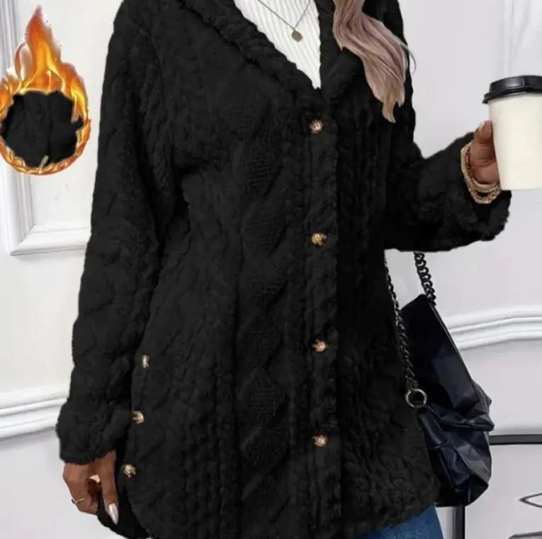 Hooded Cardigan Button Long Jacket Winter Solid Color Long Sleeve Coat - SensorySoft