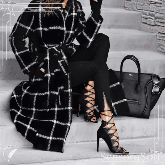 Hooded Ladies Cross Pattern Elegant Trench Coat - SensorySoft